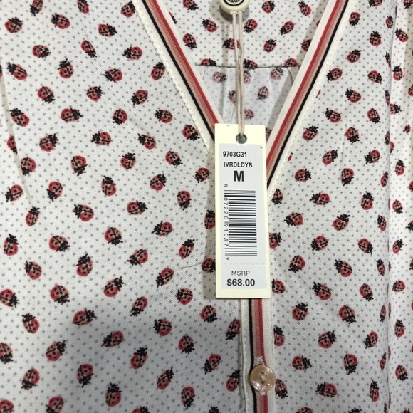 Max Studio Ivory  Short Sleeve Ladybug Print Sz M - Picture 4 of 8